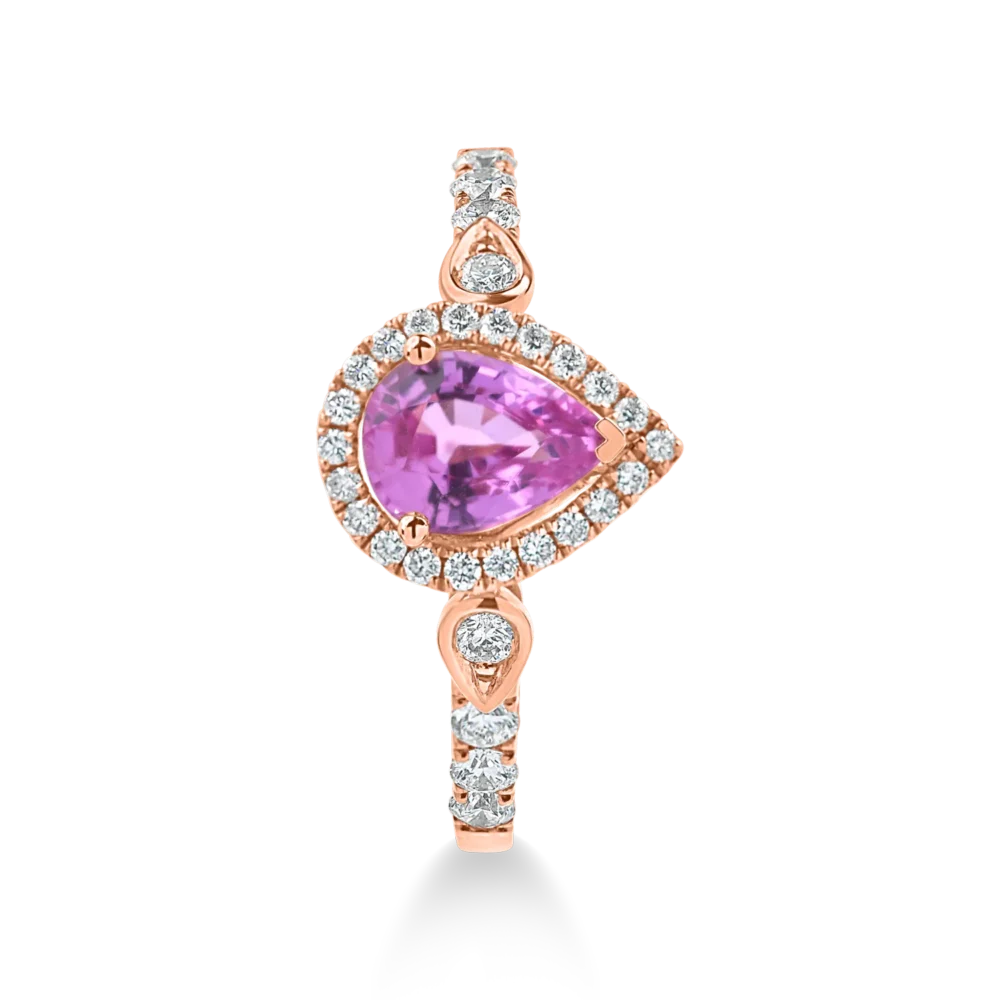 Inel din aur roz cu diamante si safir roz pear de 1.2ct - imagine 2