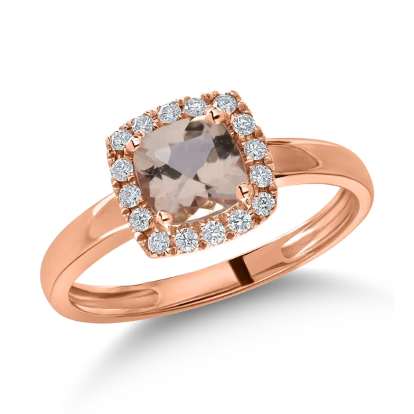 Inel din aur roz cu morganit de 0.87 ct si diamante de 0.14ct