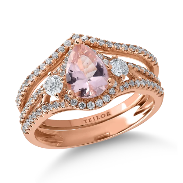 Inel din aur roz cu morganit pear de 0.9ct si diamante de 0.6ct