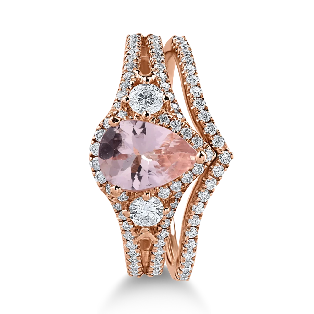 Inel din aur roz cu morganit pear de 0.9ct si diamante de 0.6ct - imagine 2