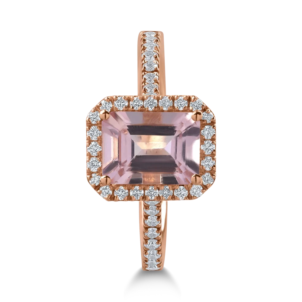 Inel din aur roz cu morganit octogonal de 1.2ct si diamante de 0.3ct - imagine 2