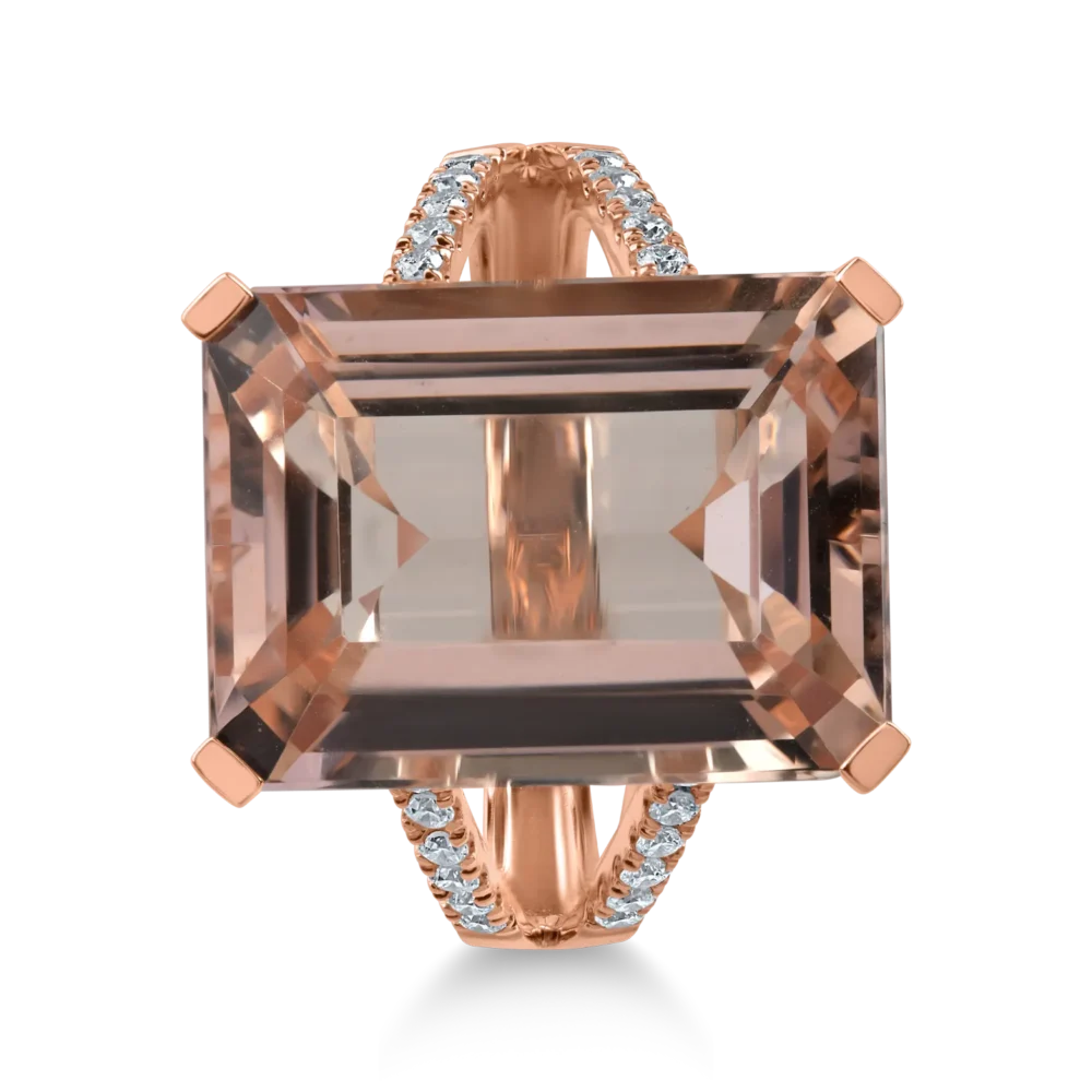 Inel din aur roz cu morganit octogonal de 11.3ct si diamante de 0.2ct - imagine 2