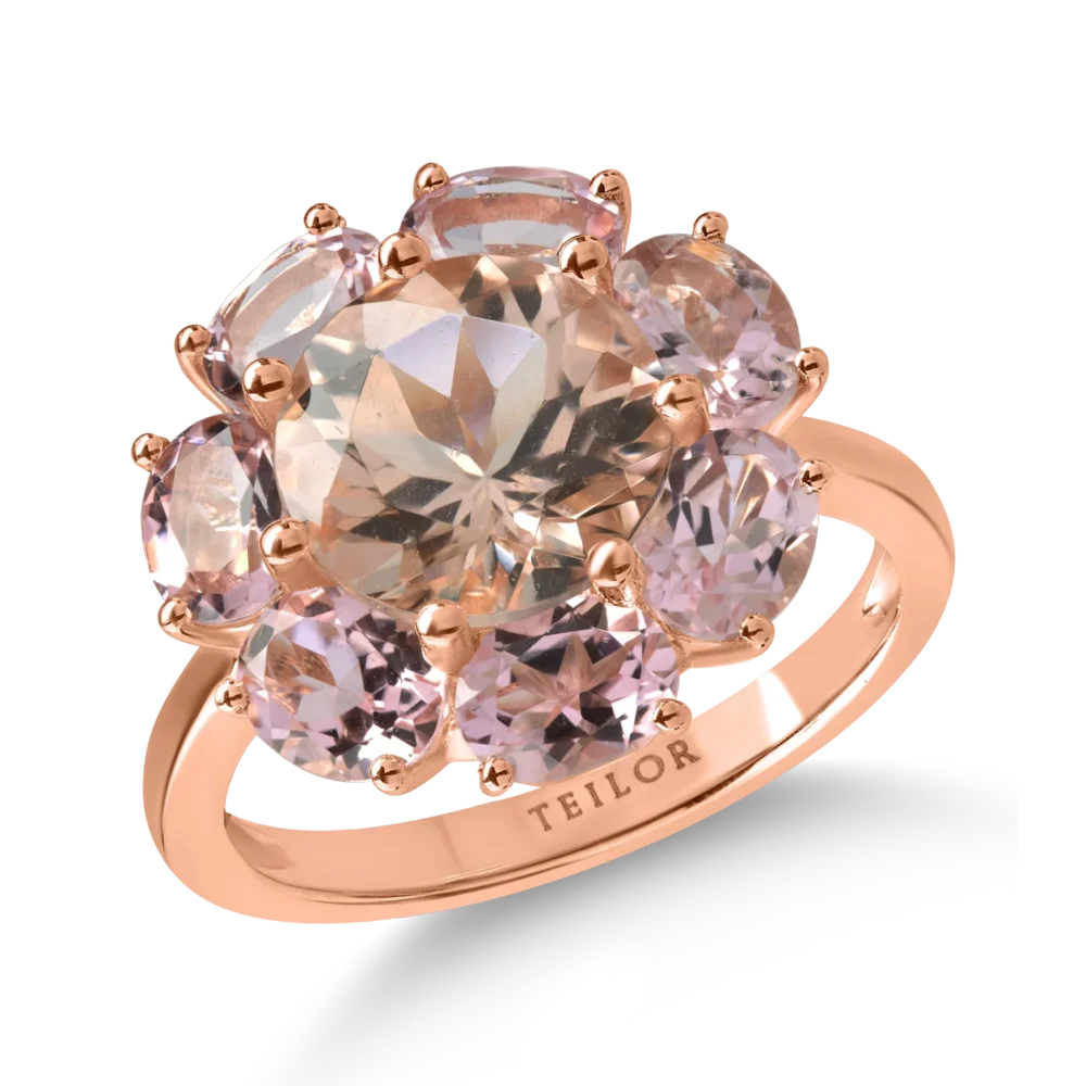 Inel din aur roz cu morganit de 2.3ct si turmaline roz de 2.4ct