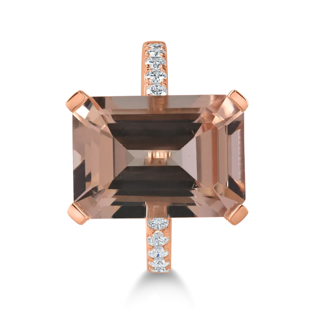Inel din aur roz cu morganit octogonal de 6.7ct si diamante de 0.2ct - imagine 3