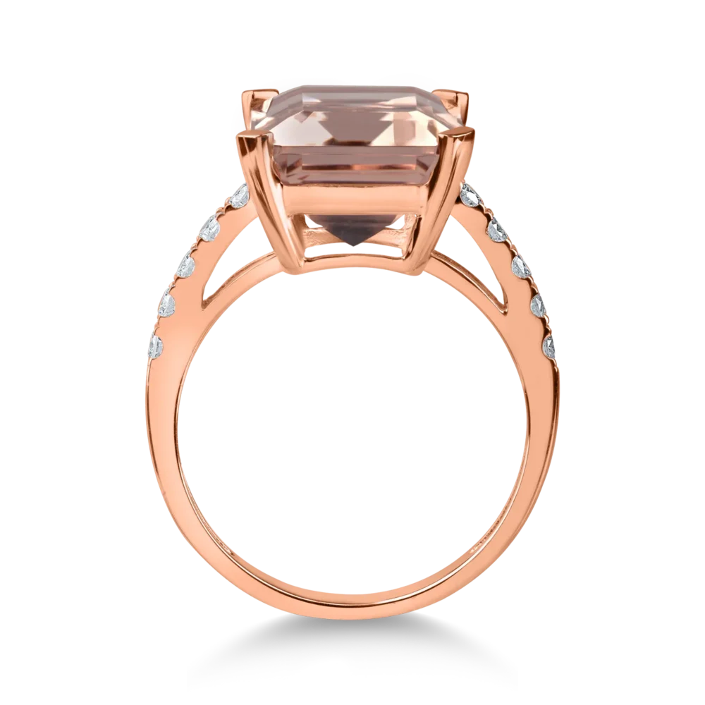 Inel din aur roz cu morganit octogonal de 7ct si diamante de 0.2ct - imagine 2