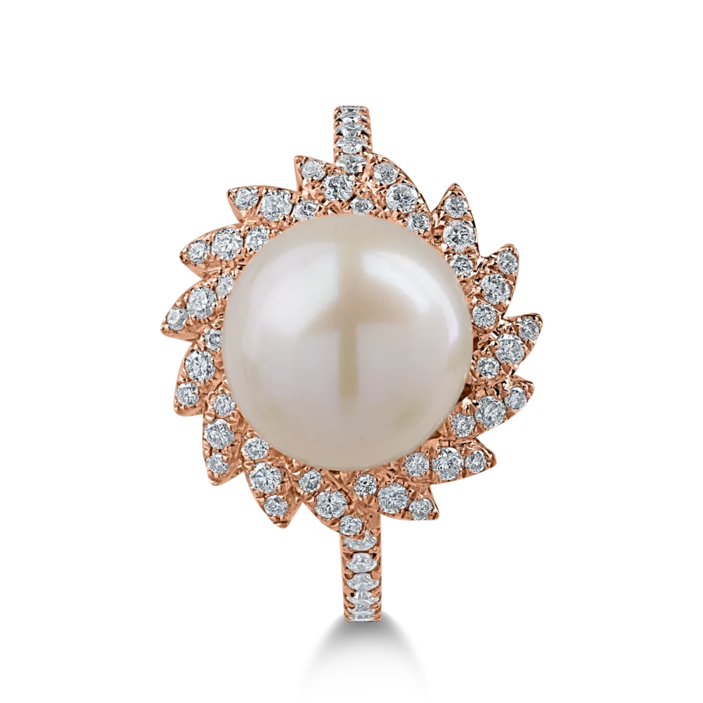 Inel din aur roz cu perla de cultura de 6.2ct si diamante de 0.3ct - imagine 2