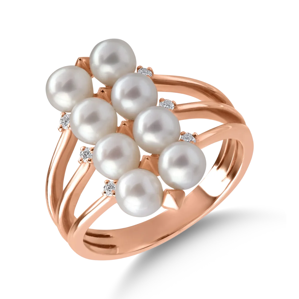Inel din aur roz cu perle de cultura de 4.16ct si diamante de 0.07ct
