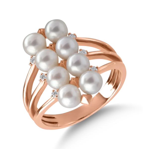Inel din aur roz cu perle de cultura de 4.16ct si diamante de 0.07ct