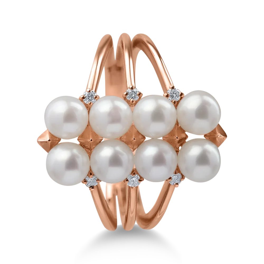 Inel din aur roz cu perle de cultura de 4.16ct si diamante de 0.07ct - imagine 2
