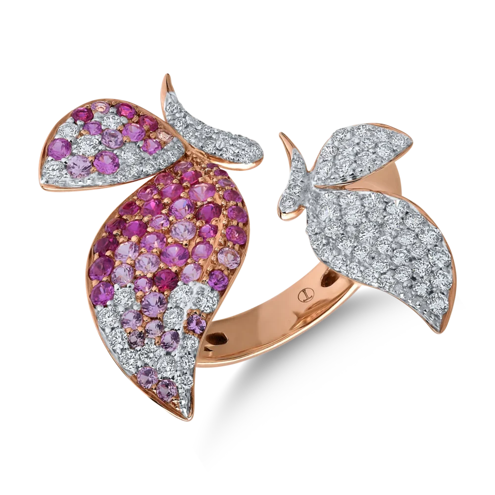 Inel din aur roz cu pietre pretioase de 1.75ct