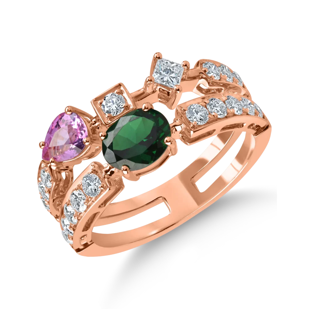 Inel din aur roz cu pietre pretioase si semipretioase de 1.6ct