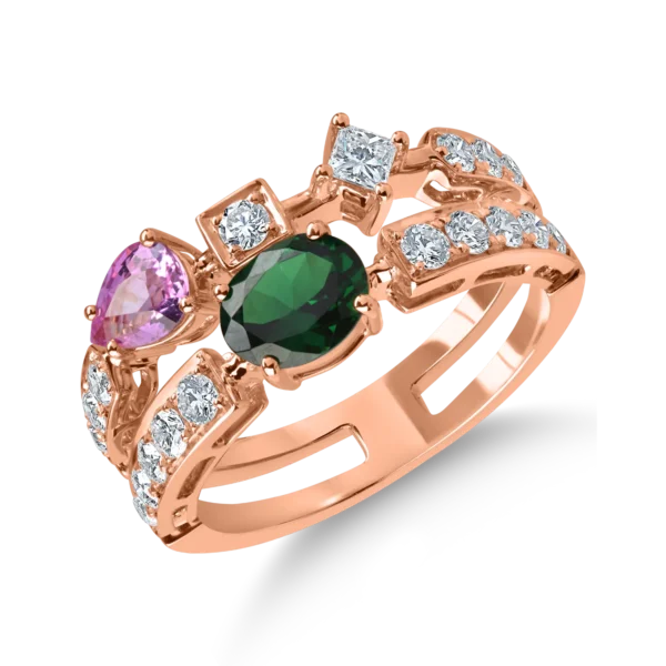 Inel din aur roz cu pietre pretioase si semipretioase de 1.6ct