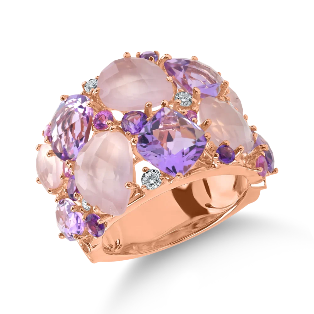 Inel din aur roz cu pietre pretioase si semipretioase de 11ct