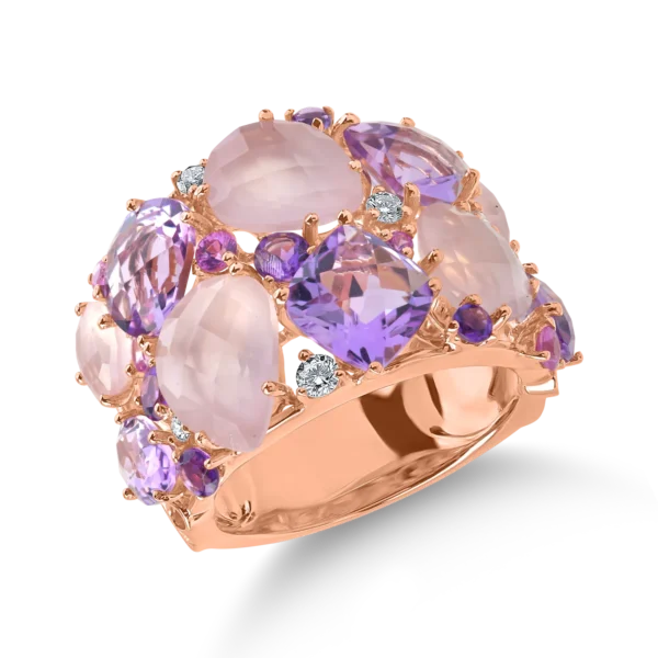 Inel din aur roz cu pietre pretioase si semipretioase de 11ct