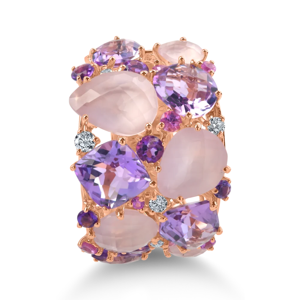 Inel din aur roz cu pietre pretioase si semipretioase de 11ct - imagine 2