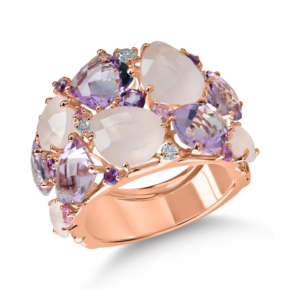 Inel din aur roz cu pietre pretioase si semipretioase de 12.3ct