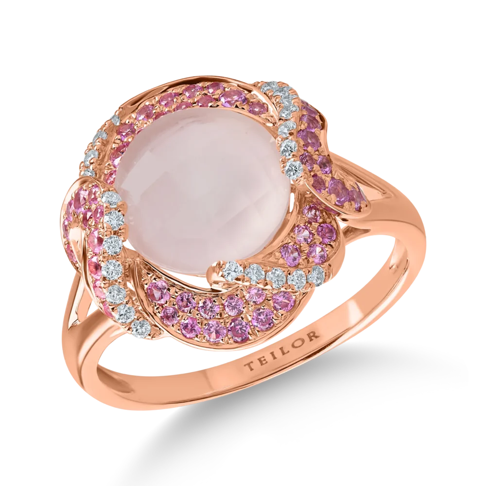 Inel din aur roz cu pietre pretioase si semipretioase de 3.4ct