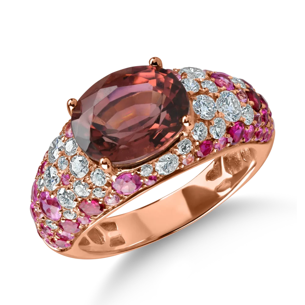 Inel din aur roz cu pietre pretioase si semipretioase de 5.2ct