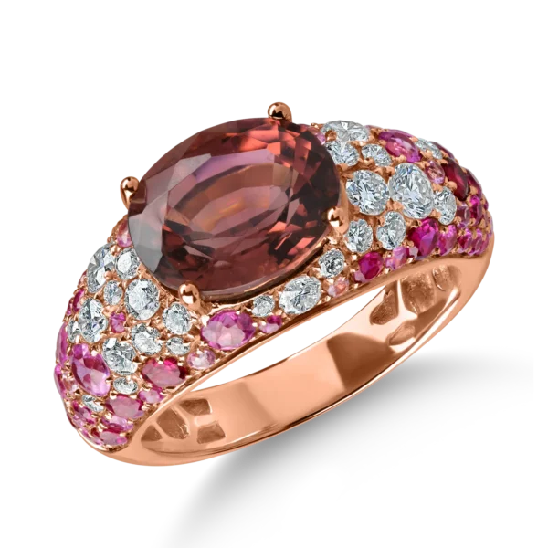 Inel din aur roz cu pietre pretioase si semipretioase de 5.2ct