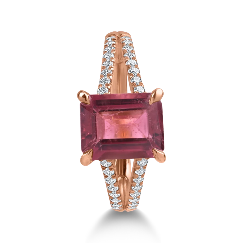 Inel din aur roz cu rubelit rectangulare de 2.2ct si diamante de 0.2ct - imagine 2