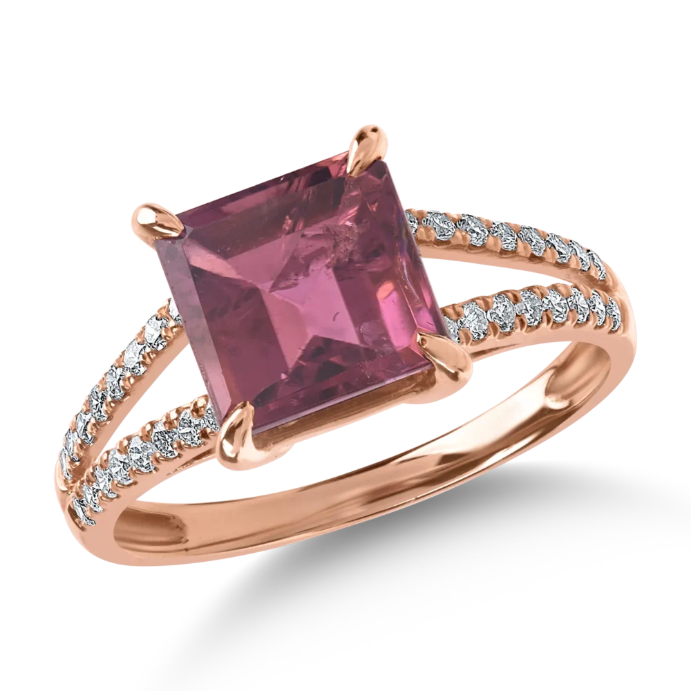 Inel din aur roz cu rubelit de 2.85ct si diamante de 0.27ct