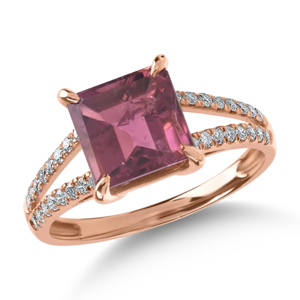 Inel din aur roz cu rubelit de 2.85ct si diamante de 0.27ct