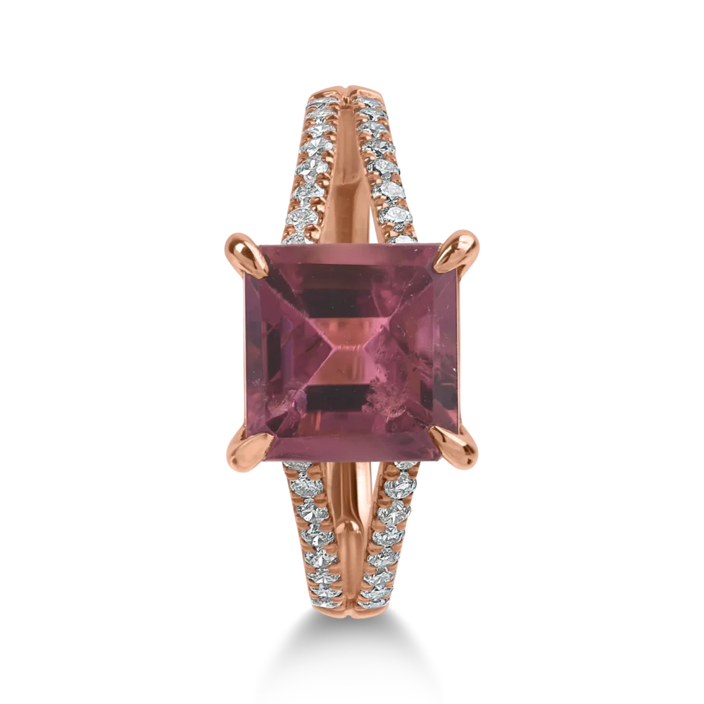 Inel din aur roz cu rubelit de 2.85ct si diamante de 0.27ct - imagine 2