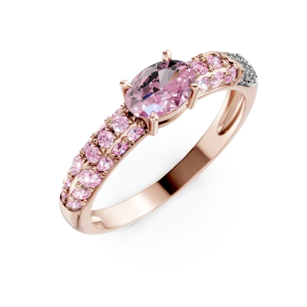 Inel din aur roz cu safire roz ovale si rotunde de 0.7ct si diamante de 0.05ct