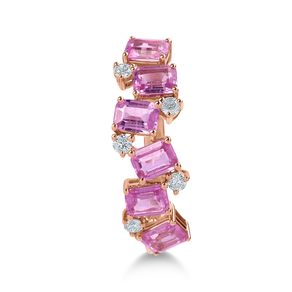 Inel din aur roz cu safire roz emerald de 1.3ct si diamante de 0.1ct - imagine 2