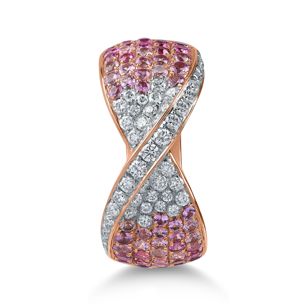 Inel din aur roz cu safire roz de 1.3ct si diamante de 0.5ct - imagine 2