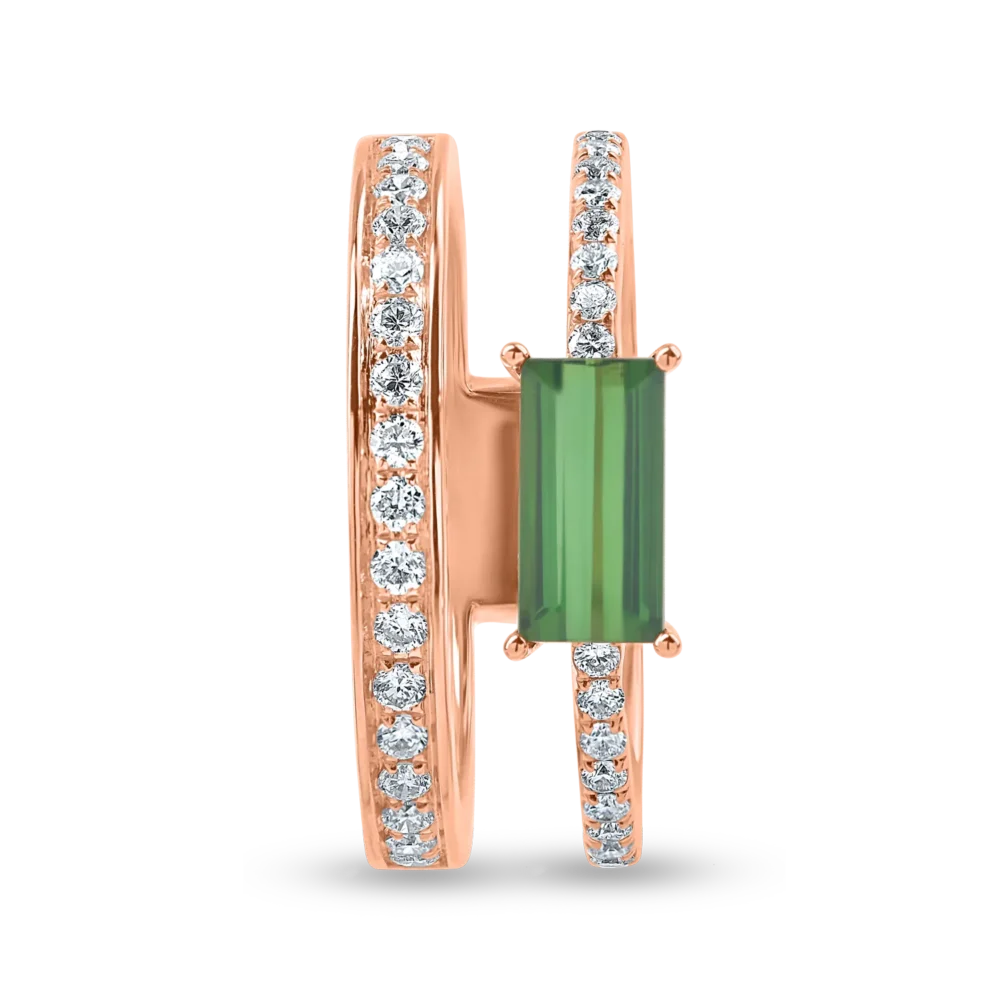 Inel din aur roz cu turmalina verde rectangulara de 0.9ct si diamante de 0.3ct - imagine 2