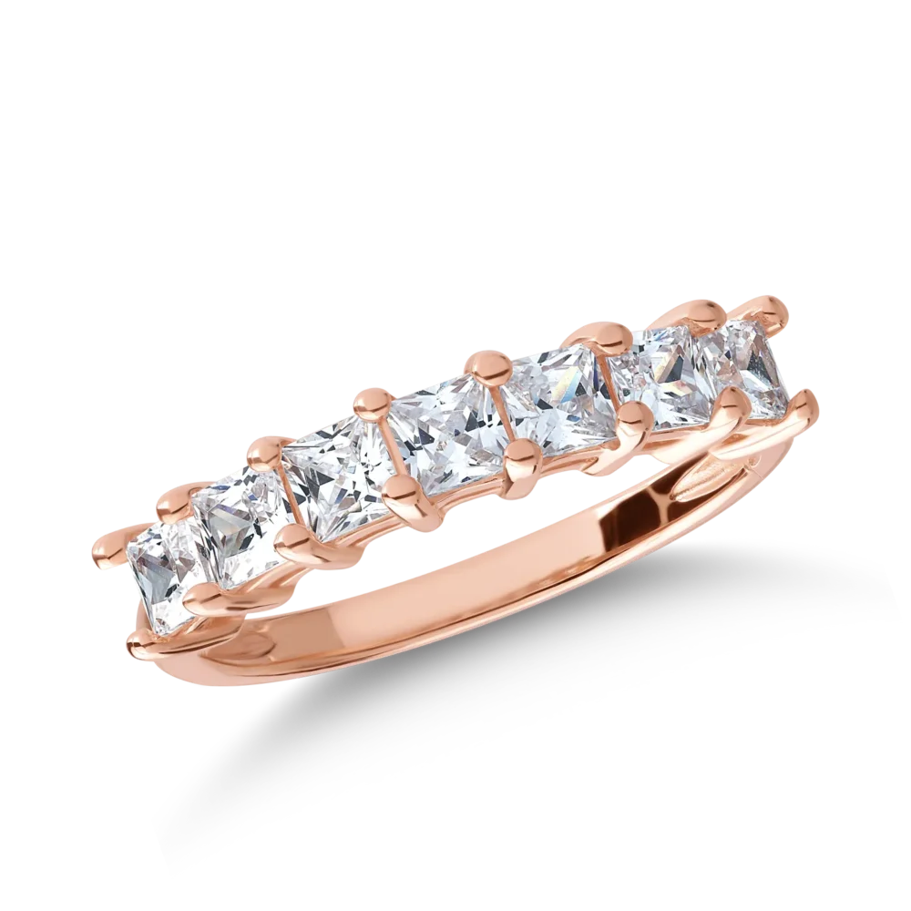 Inel din aur roz cu zirconii microsetting