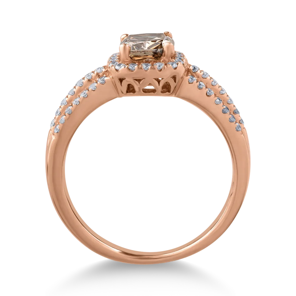 Inel din aur roz cu diamant maro cushion de 1ct si diamante transparente de 0.3ct - imagine 2