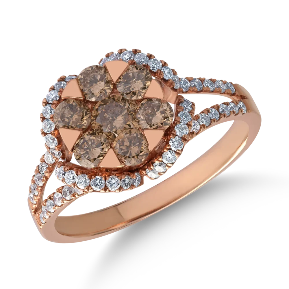 Inel din aur roz cu diamante maro de 0.786ct si diamante transparente de 0.44ct