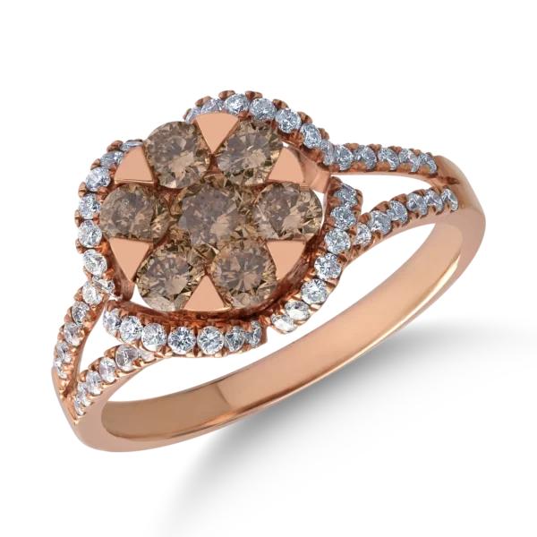 Inel din aur roz cu diamante maro de 0.786ct si diamante transparente de 0.44ct