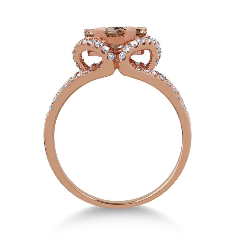 Inel din aur roz cu diamante maro de 0.786ct si diamante transparente de 0.44ct - imagine 2