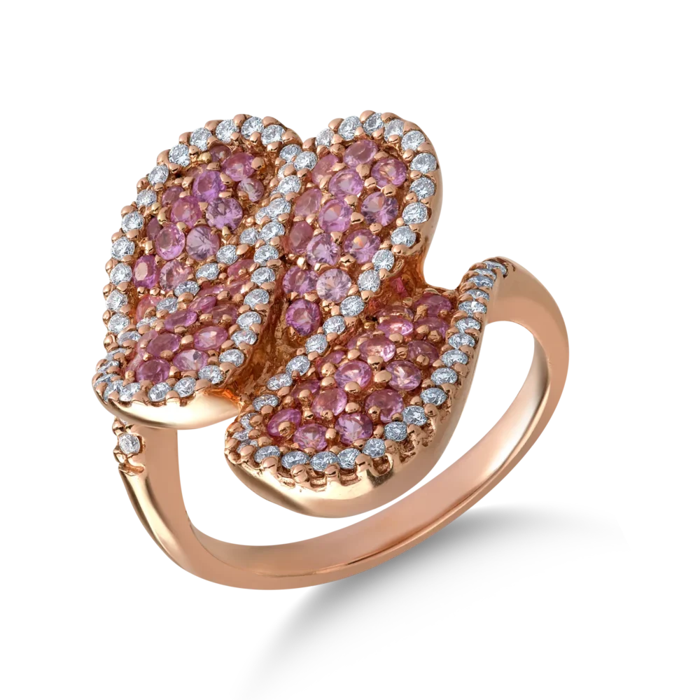 Inel din aur roz cu safire roz de 1.195ct si diamante de 0.557ct