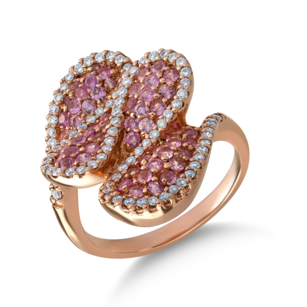 Inel din aur roz cu safire roz de 1.195ct si diamante de 0.557ct