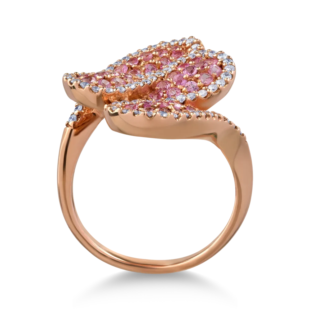 Inel din aur roz cu safire roz de 1.195ct si diamante de 0.557ct - imagine 2