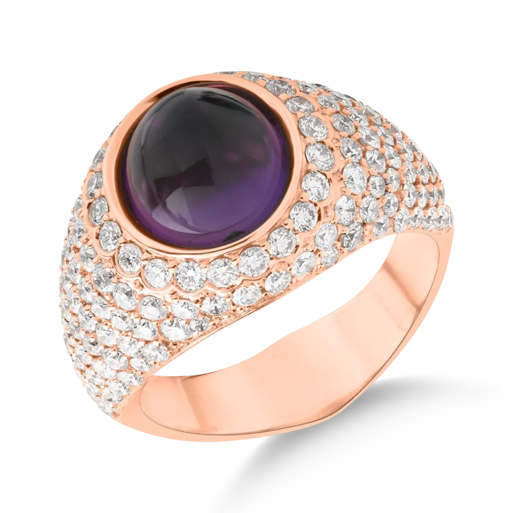 Inel din aur roz cu ametist de 3.71ct si diamante de 2.12ct