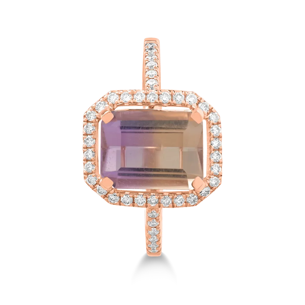 Inel din aur roz cu ametrin octogonal de 2.3ct si diamante de 0.2ct - imagine 3