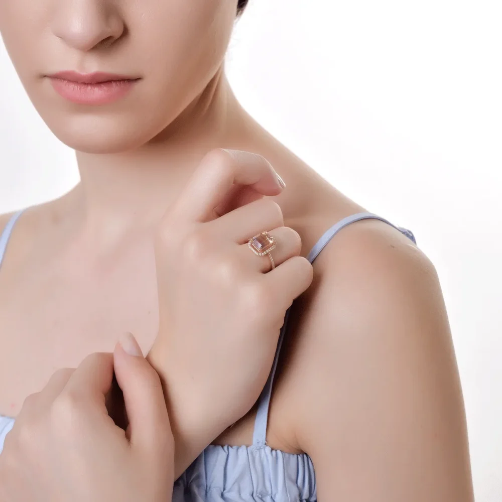 Inel din aur roz cu ametrin octogonal de 2.3ct si diamante de 0.2ct - imagine 4