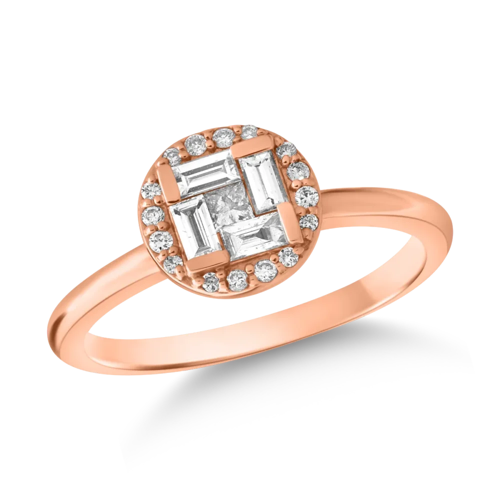 Inel din aur roz cu diamant de 0.066ct si diamante de 0.268ct