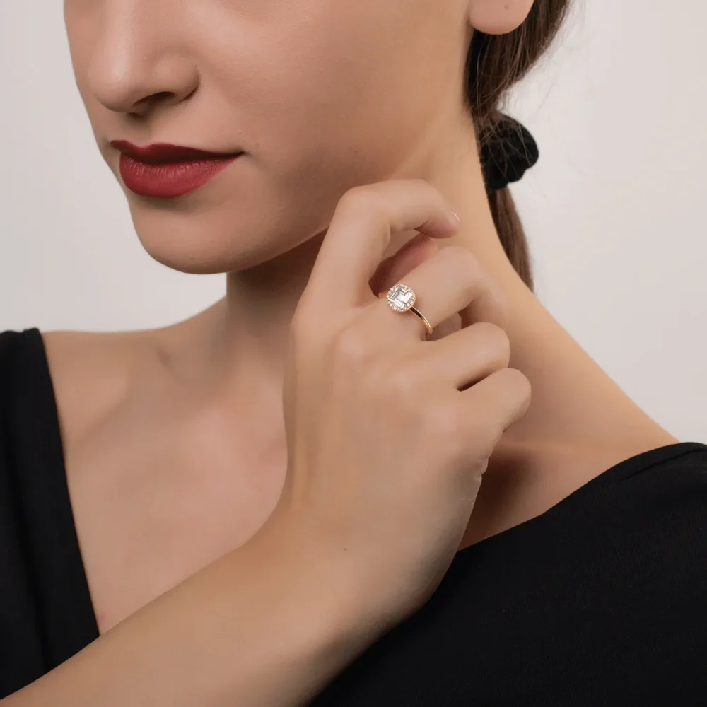 Inel din aur roz cu diamant de 0.066ct si diamante de 0.268ct - imagine 4