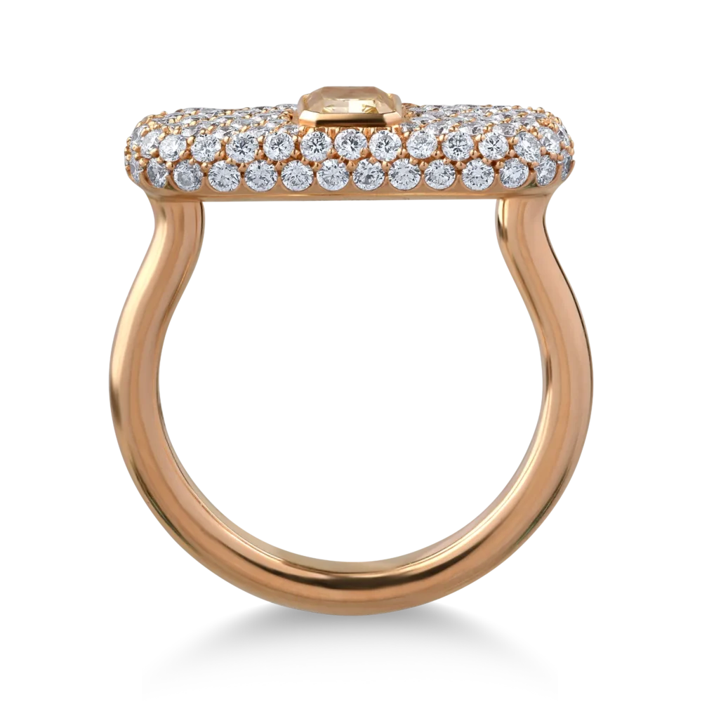 Inel din aur roz cu diamant fancy galben cushion de 0.6ct si diamante de 0.9ct - imagine 2