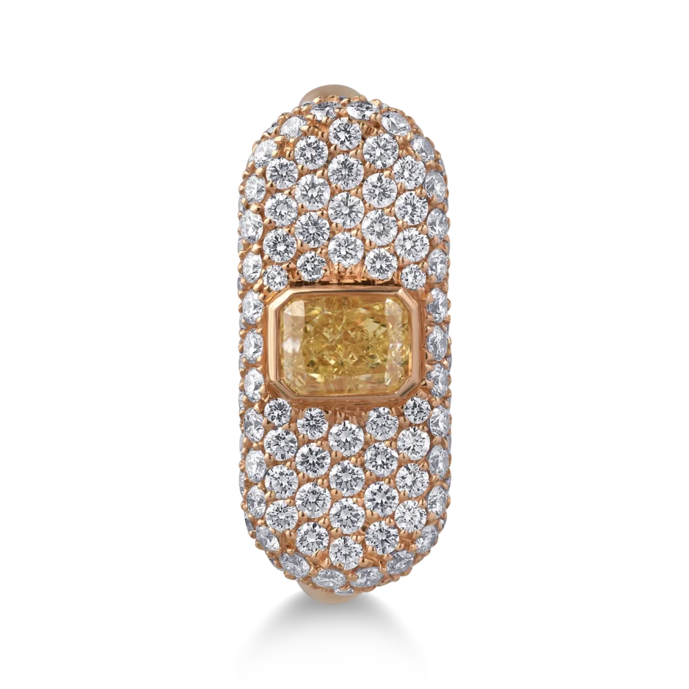 Inel din aur roz cu diamant fancy galben cushion de 0.6ct si diamante de 0.9ct - imagine 3
