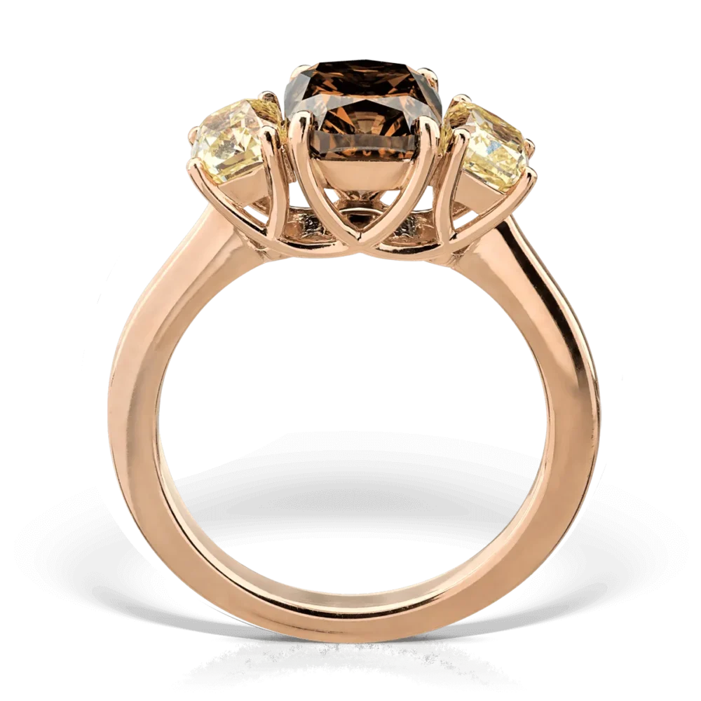 Inel din aur roz cu diamant maro rectangular de 2.62ct si diamante galbene de 1.3ct - imagine 2