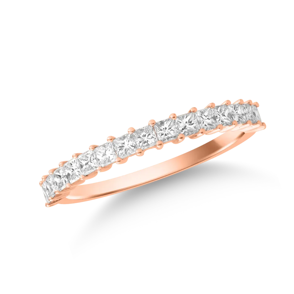 Inel semi eternity din aur roz cu diamante princess de 0.6ct