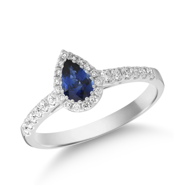 Inel din aur alb cu safir pear de 0.4ct si diamante de 0.2ct