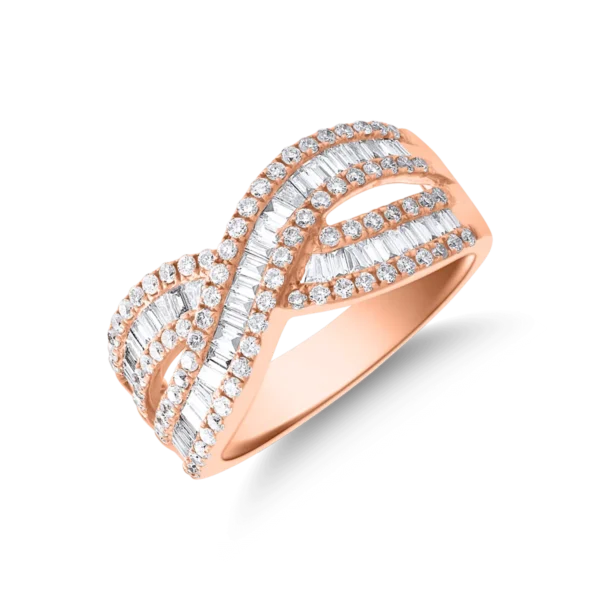 Inel din aur roz cu diamante baguette si rotunde de 0.9ct